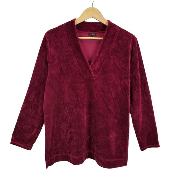 Talbots Women's Velvet Velour Burgundy Wine V-Neck Pullover Sweater Size XL - Picture 1 of 5